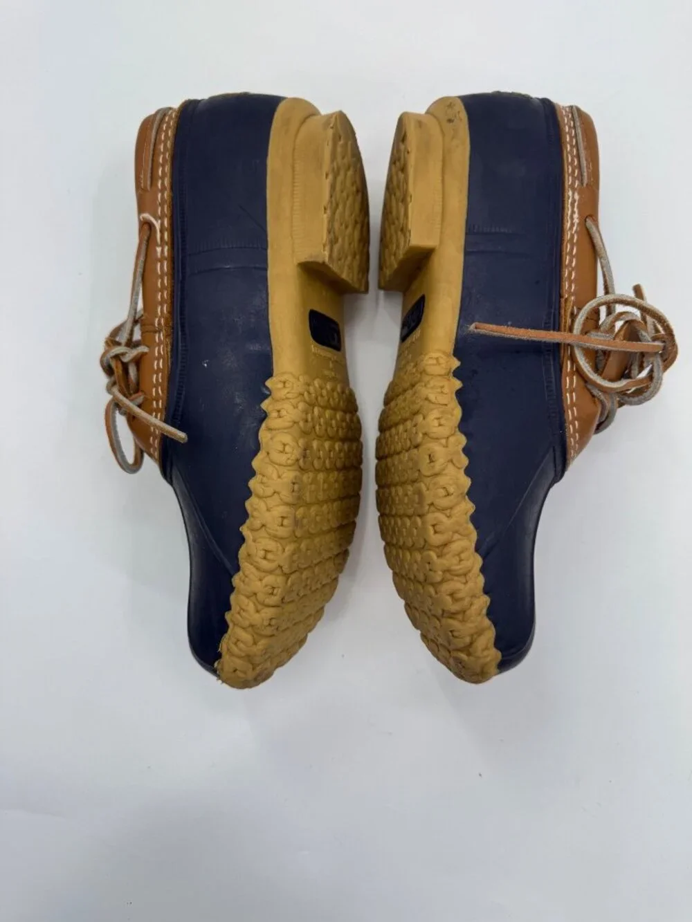 L.L.Bean Bean Boots Womens 8 Duck Boots Navy Brown Leather Lace Up